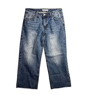 S.O.N.G. Jeans Wide Leg Ankle Crop Size 7 / 28 Raw Hem Relaxed Fit Faded Wash